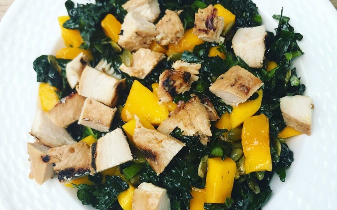 Massaged Kale and Mango Salad with Grilled Chicken