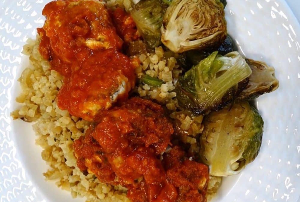 Chicken Meatballs w/ Cauliflower Rice and Brussels Sprouts
